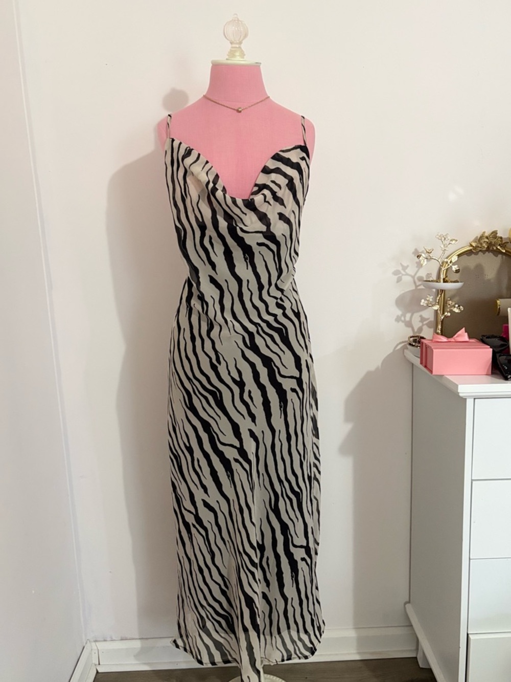 Zebra Print Slip Dress - Black & Cream